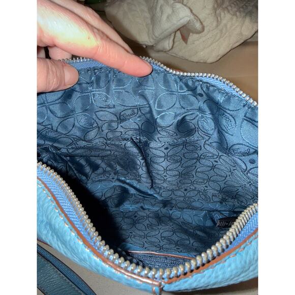 Vintage Y2K Fossil Robin Egg Blue Cross Body Pebble Leather Bag Retro Utility - Picture 10 of 11